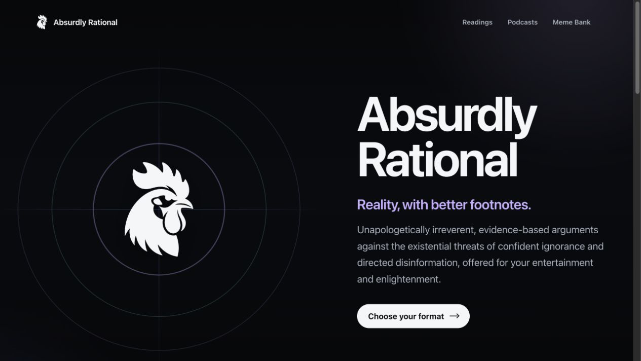Absurdly Rational site organizing physician writing, podcasts, and humor by topic and format.